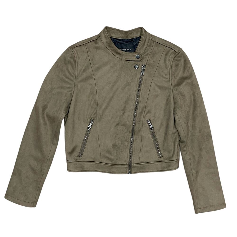 Banana Republic Women's S Moto Jacket Asymmetrical Green Side Full Zip Biker